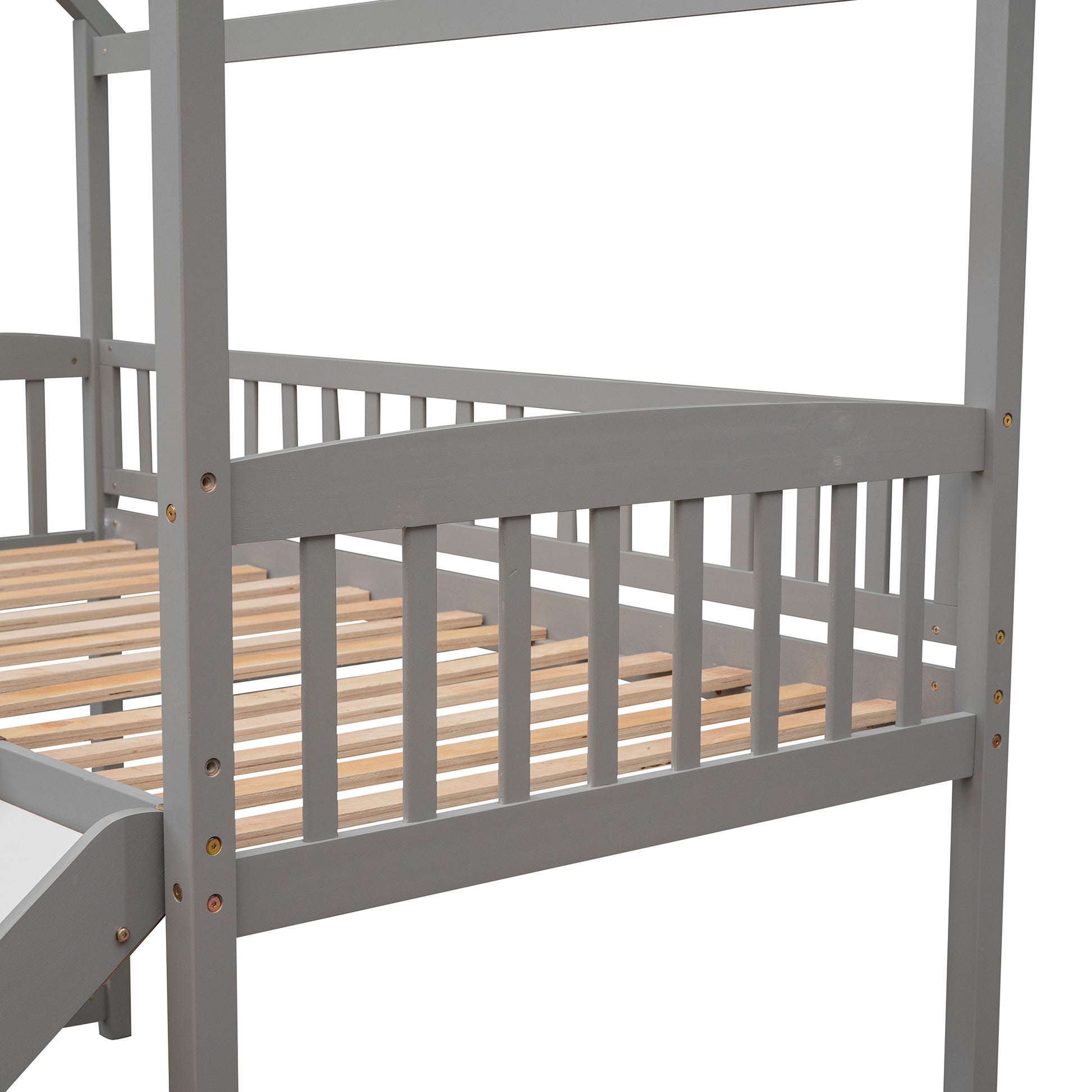 Twin Loft Bed With Slide, House Bed With Slide,White Old Sku :Lt000212Aae Gray Solid Wood