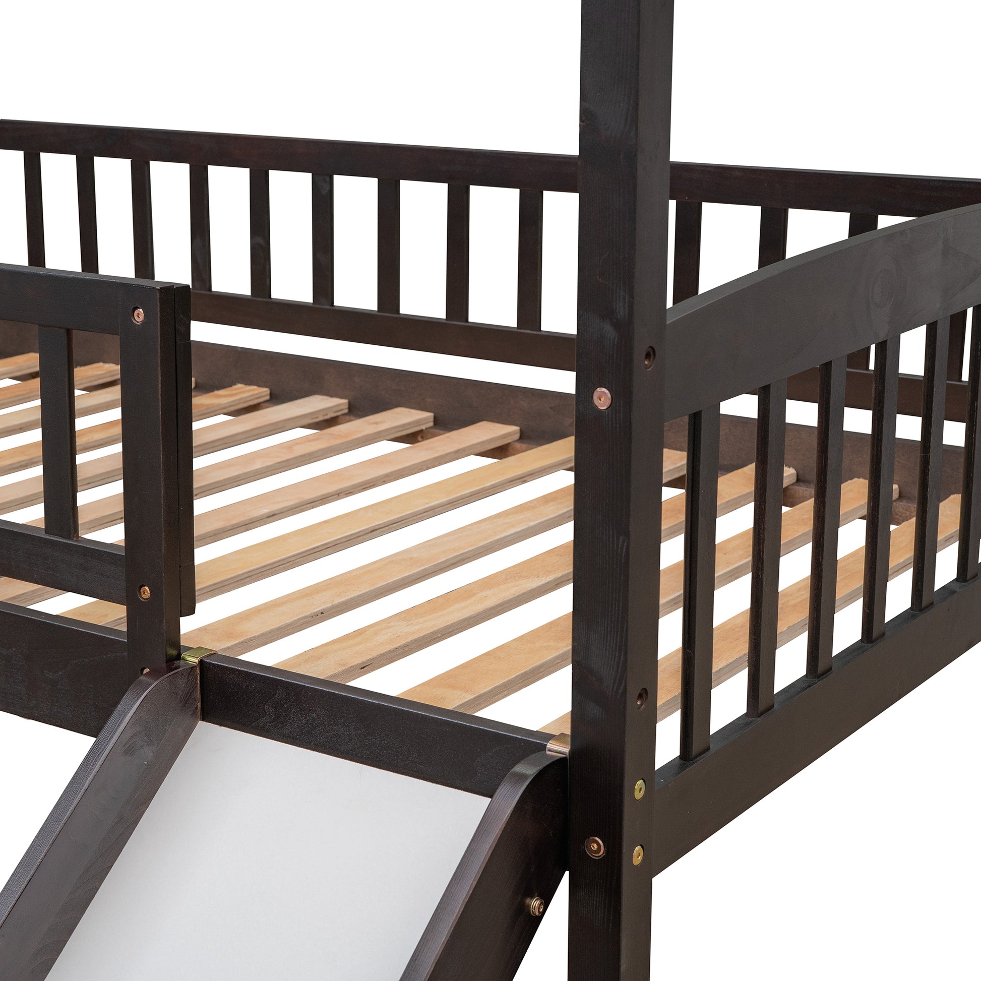 Twin Loft Bed With Slide, House Bed With Slide,Espresso Old Sku :Lt000212Aap Espresso Solid Wood