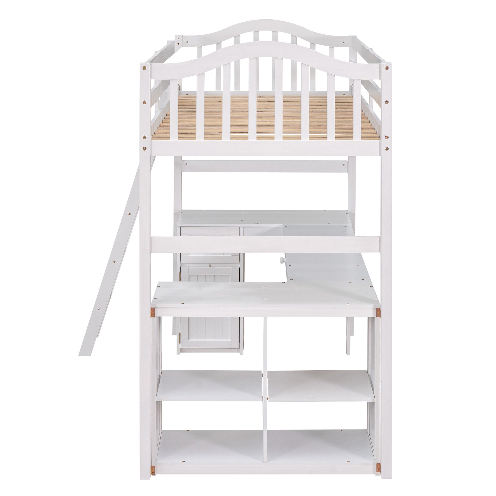 Twin Size Loft Bed With Drawers, Cabinet, Shelves And Desk, Wooden Loft Bed With Desk White Old Sku :Lt000505Aak White Solid Wood