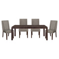 Contemporary Dark Brown 5Pc Dining Set Table With Extension Leaf And 4X Upholstered Side Chairs Modern Dining Room Furniture Wood Wood Dark Brown Seats 4 Wood Dining Room Extendable Contemporary 4 Leg Rectangular Dining Table With Chair Wood