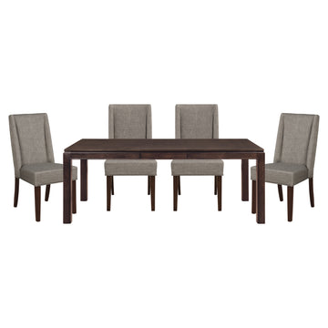 Contemporary Dark Brown 5Pc Dining Set Table With Extension Leaf And 4X Upholstered Side Chairs Modern Dining Room Furniture Wood Wood Dark Brown Seats 4 Wood Dining Room Extendable Contemporary 4 Leg Rectangular Dining Table With Chair Wood