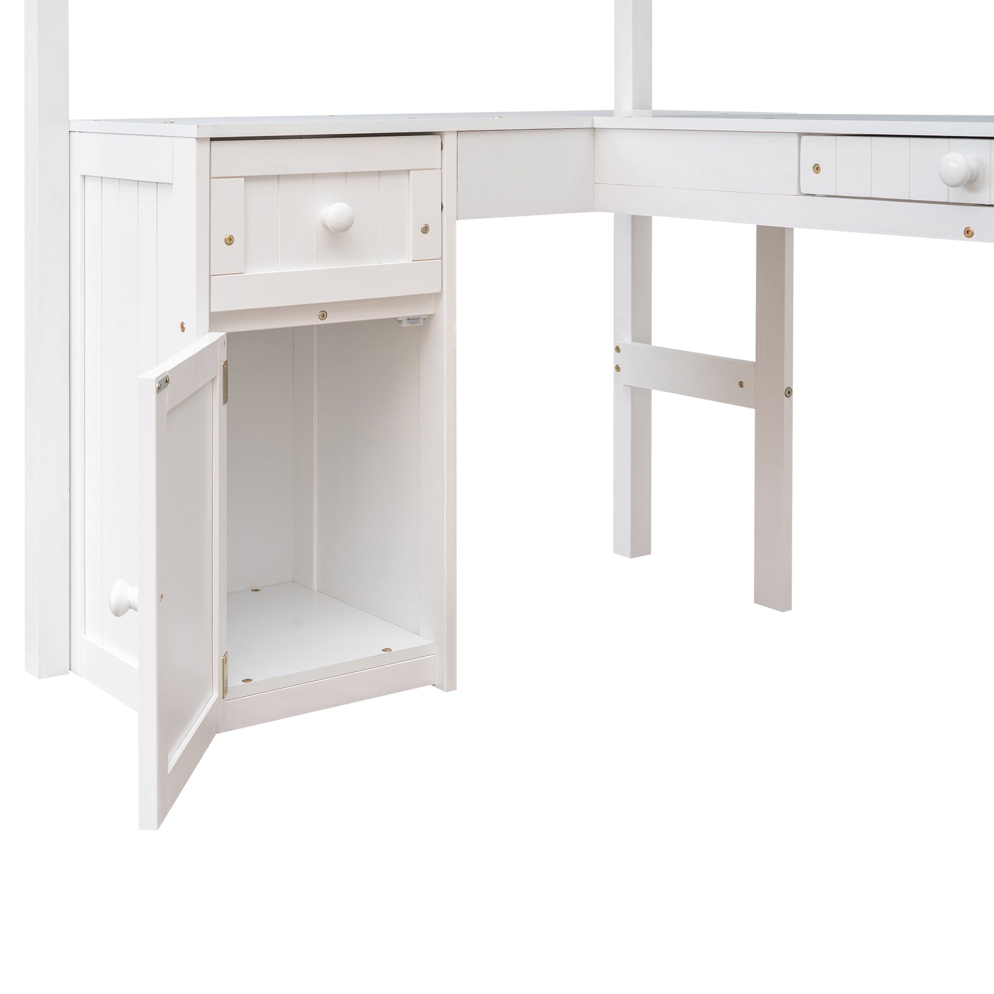 Twin Size Loft Bed With Drawers, Cabinet, Shelves And Desk, Wooden Loft Bed With Desk White Old Sku :Lt000505Aak White Solid Wood