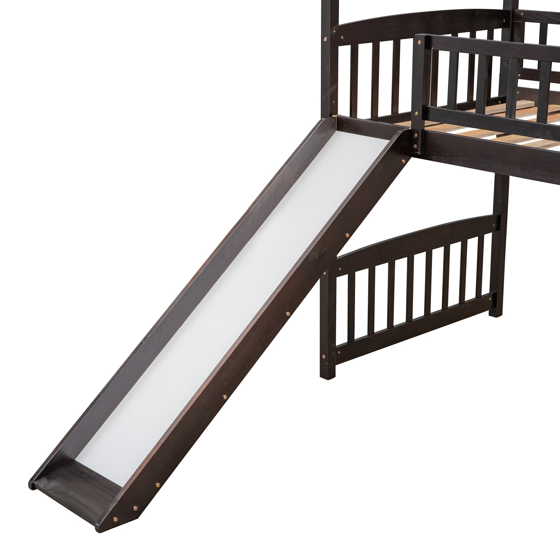 Twin Loft Bed With Slide, House Bed With Slide,Espresso Old Sku :Lt000212Aap Espresso Solid Wood