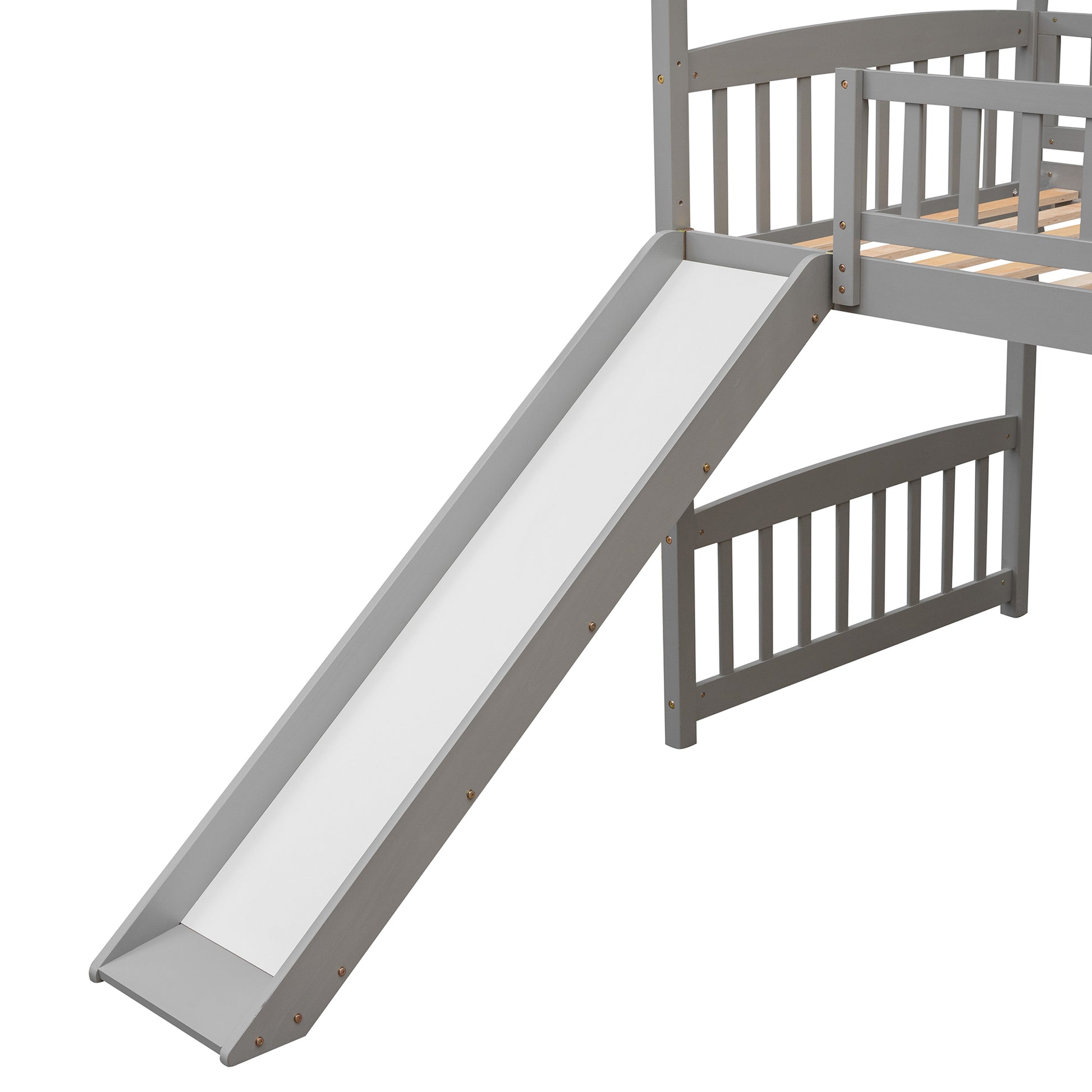 Twin Loft Bed With Slide, House Bed With Slide,White Old Sku :Lt000212Aae Gray Solid Wood