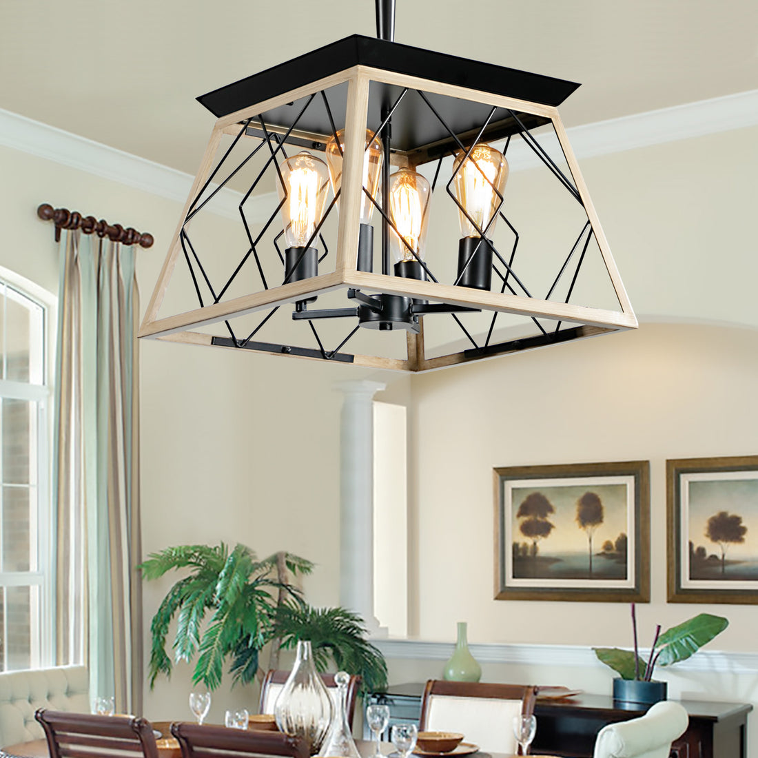 4 Light Farmhouse Chandeliers For Dining Room Oak No Bulbs Oak Ceiling Lights Traditional Metal