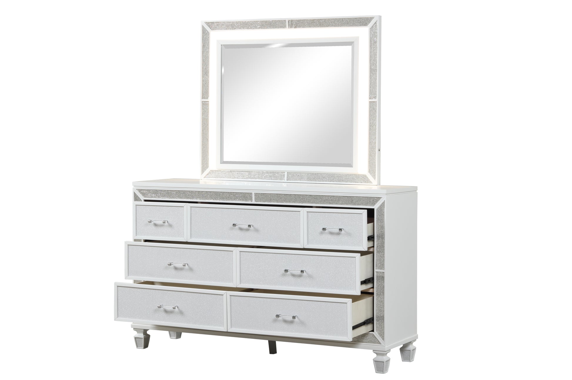 Crystal Modern Style 7 Drawer Dresser Made With Wood Finished In White White Drawer 5 Drawers & Above Bedroom Contemporary,Modern White Solid Wood Mdf Wood