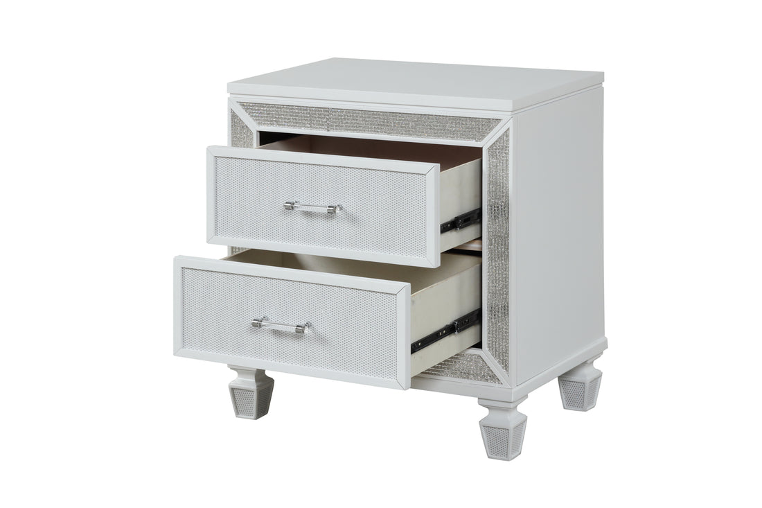 Crystal Modern Style 2 Drawer Nightstand Made With Wood Finished In White White White 2 Drawers Bedside Cabinet Bedroom Contemporary,Modern Drawers White Solid Wood Mdf Wood