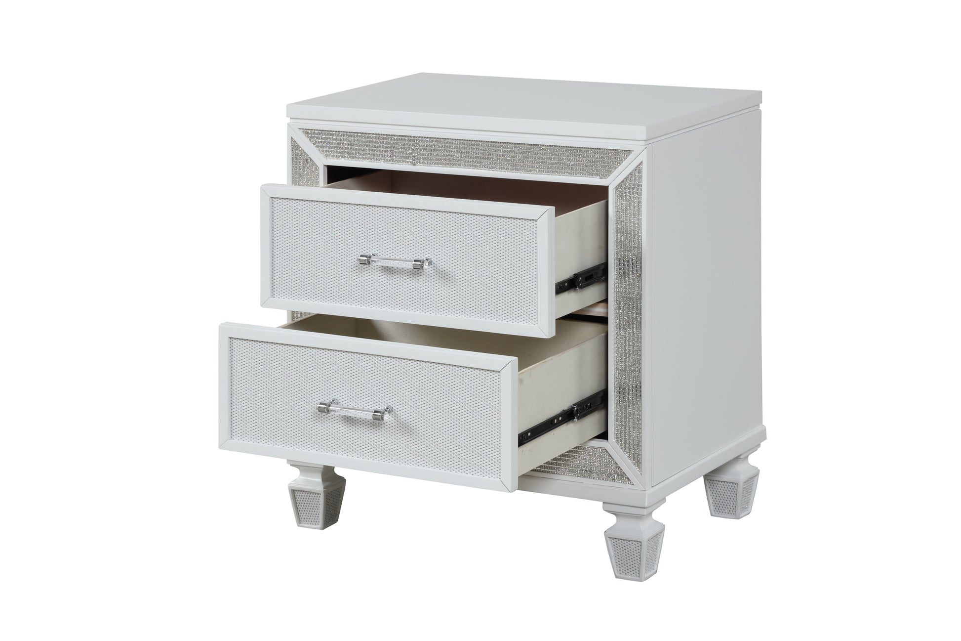 Crystal Modern Style 2 Drawer Nightstand Made With Wood Finished In White White White 2 Drawers Bedside Cabinet Bedroom Contemporary,Modern Drawers White Solid Wood Mdf Wood