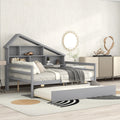 Full Size Platform Bed With Trundle And Shelves, Gray Gray Pine