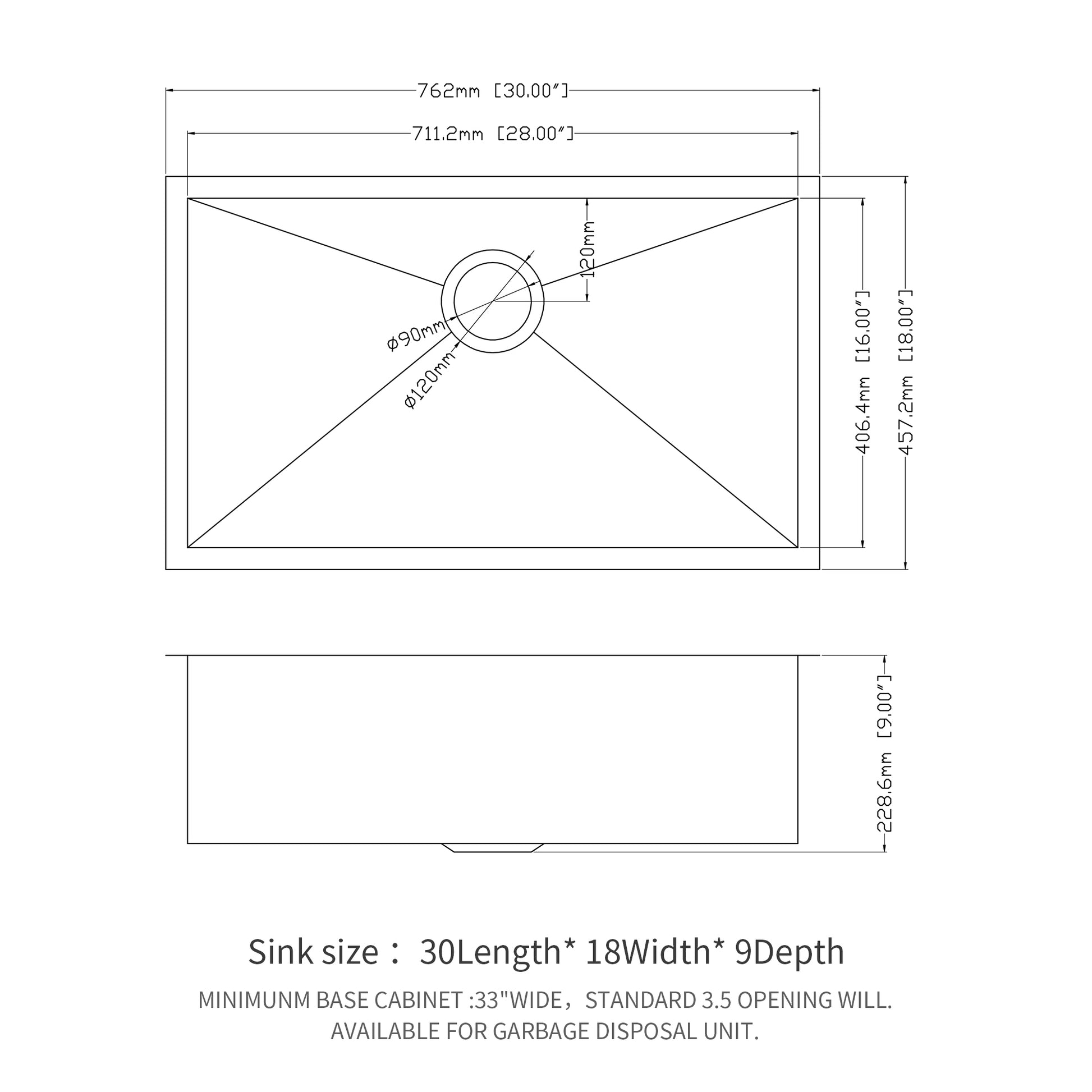 30 Inch Undermount Sink 30"X18"X9" Undermount Stainless Steel Kitchen Sink 18 Gauge 9 Inch Deep Single Bowl Kitchen Sink Basin Brushed Nickel Stainless Steel