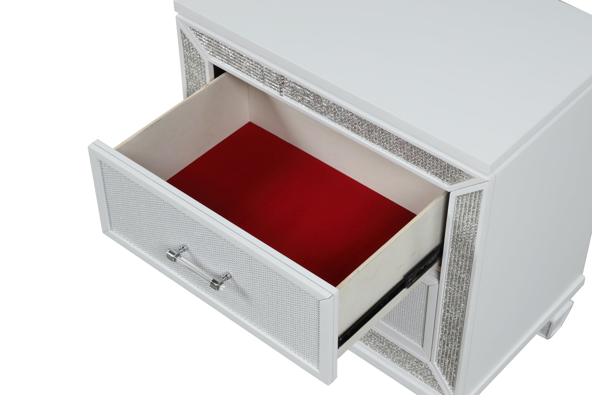 Crystal Queen 5 Pc Storage Wood Bedroom Set Finished In White Box Spring Not Required Queen White Wood 5 Piece Set Bedroom Bed Included,Chest Included,Dresser Included,Mirror Included,Nightstand Included Contemporary,Modern Built In Lighting Wood