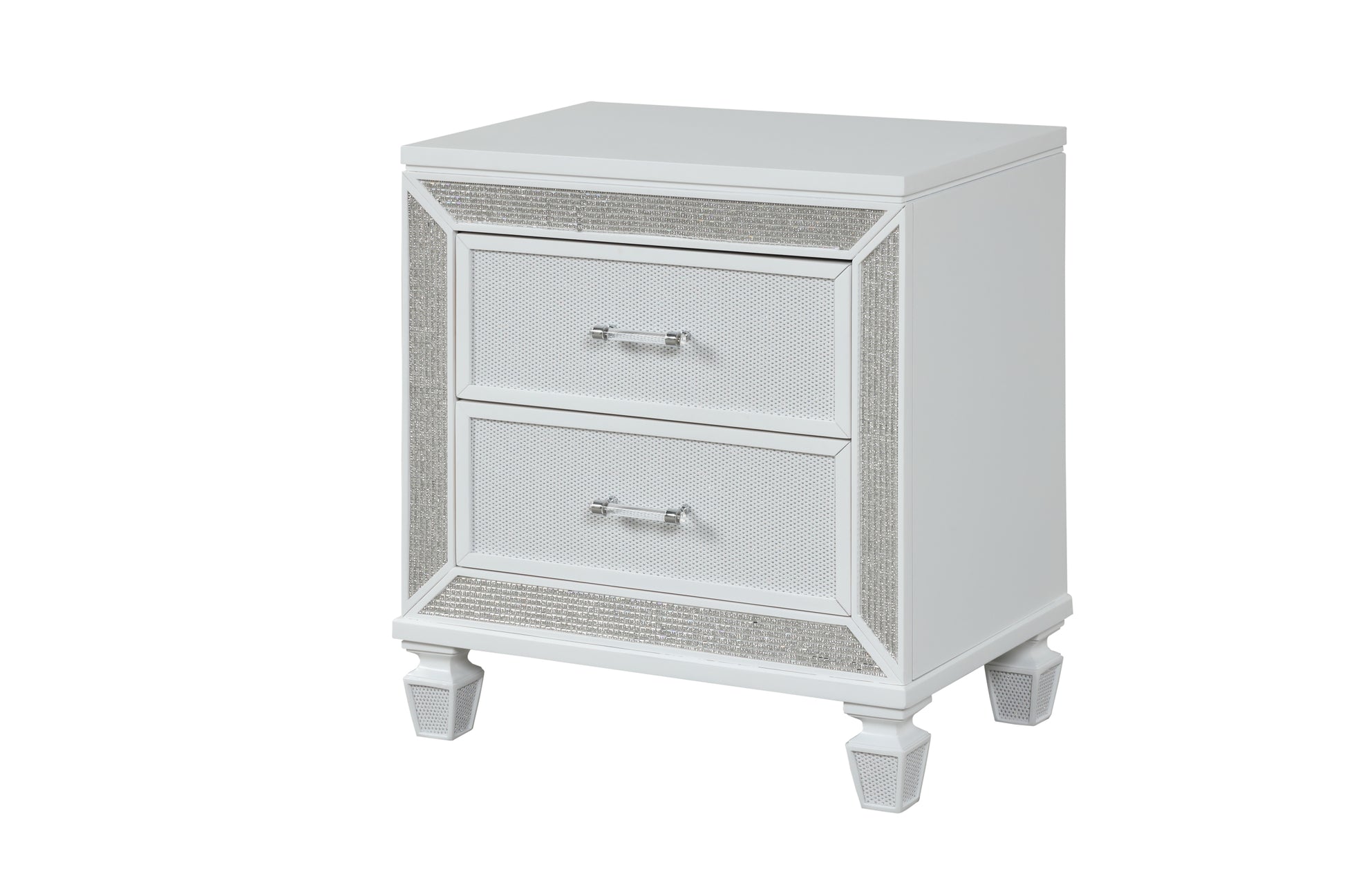 Crystal Modern Style 2 Drawer Nightstand Made With Wood Finished In White White White 2 Drawers Bedside Cabinet Bedroom Contemporary,Modern Drawers White Solid Wood Mdf Wood