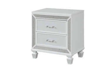 Crystal Modern Style 2 Drawer Nightstand Made With Wood Finished In White White White 2 Drawers Bedside Cabinet Bedroom Contemporary,Modern Drawers White Solid Wood Mdf Wood