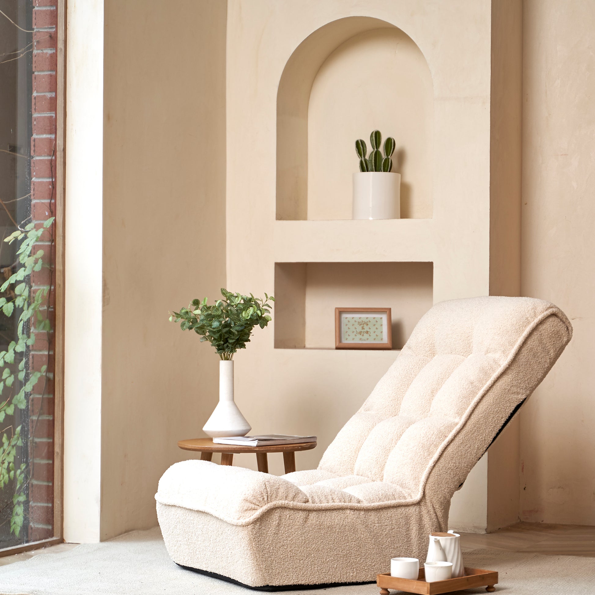 Single Sofa Reclining Chair Japanese Chair Lazy Sofa Tatami Balcony Reclining Chair Leisure Sofa Adjustable Chair White Cotton Metal