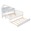 Full Size Platform Bed With Trundle And Shelves, White White Pine