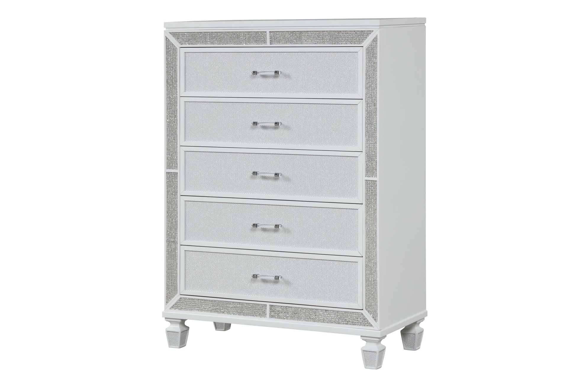 Crystal Chest Made With Wood And Finished In White White Drawer 5 Drawers & Above Ball Bearing Glides Bedroom Contemporary,Modern White Solid Wood Mdf Wood