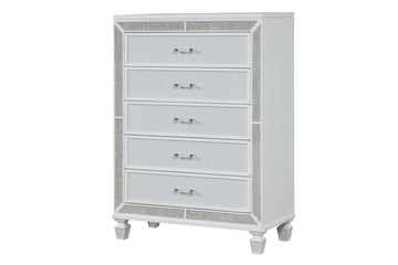 Crystal Chest Made With Wood And Finished In White White Drawer 5 Drawers & Above Ball Bearing Glides Bedroom Contemporary,Modern White Solid Wood Mdf Wood