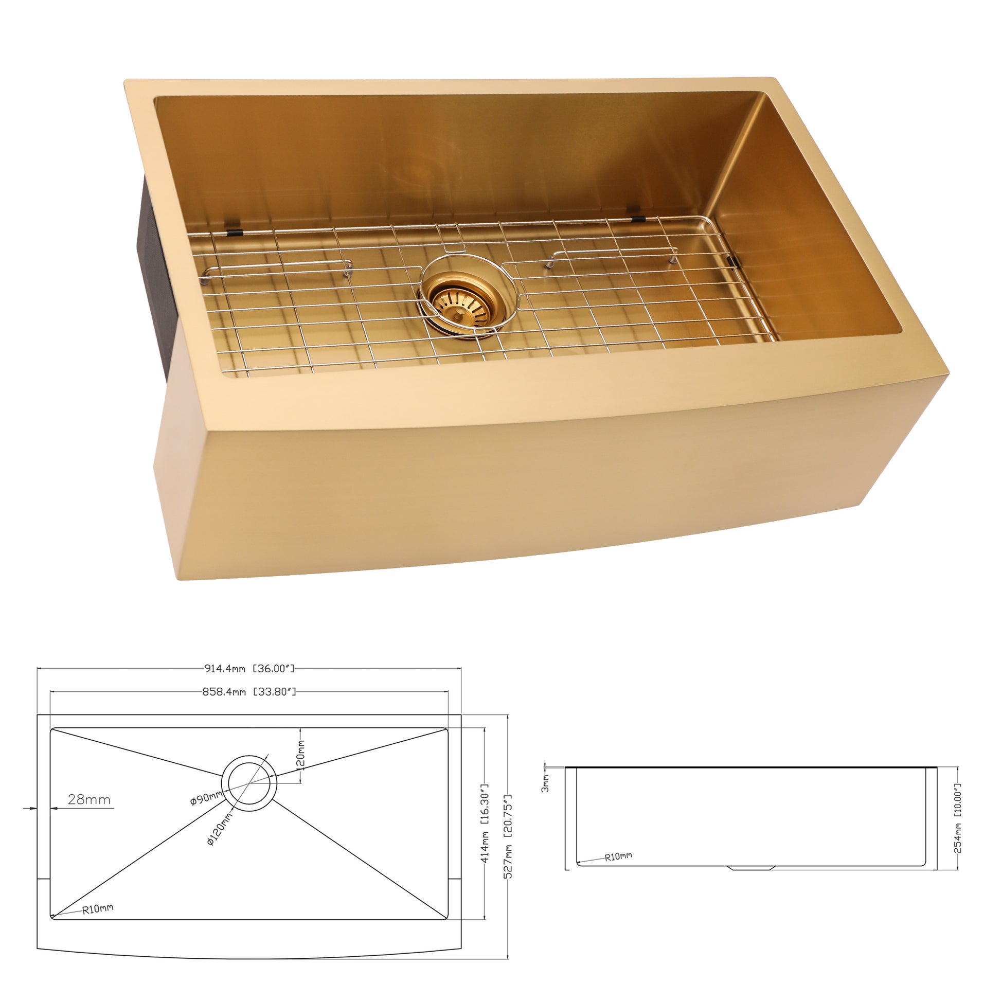 36 Gold Farmhouse Sink 36 Inch Kitchen Sink Stainless Steel 16 Gauge Apron Front Kitchen Sink Gold Stainless Steel