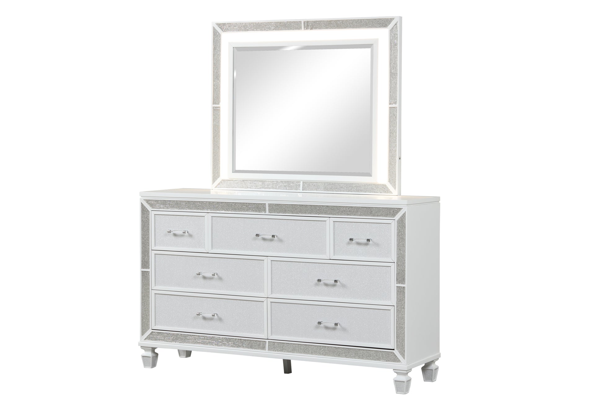 Crystal Modern Style 7 Drawer Dresser Made With Wood Finished In White White Drawer 5 Drawers & Above Bedroom Contemporary,Modern White Solid Wood Mdf Wood