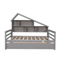 Full Size Platform Bed With Trundle And Shelves, Gray Gray Pine