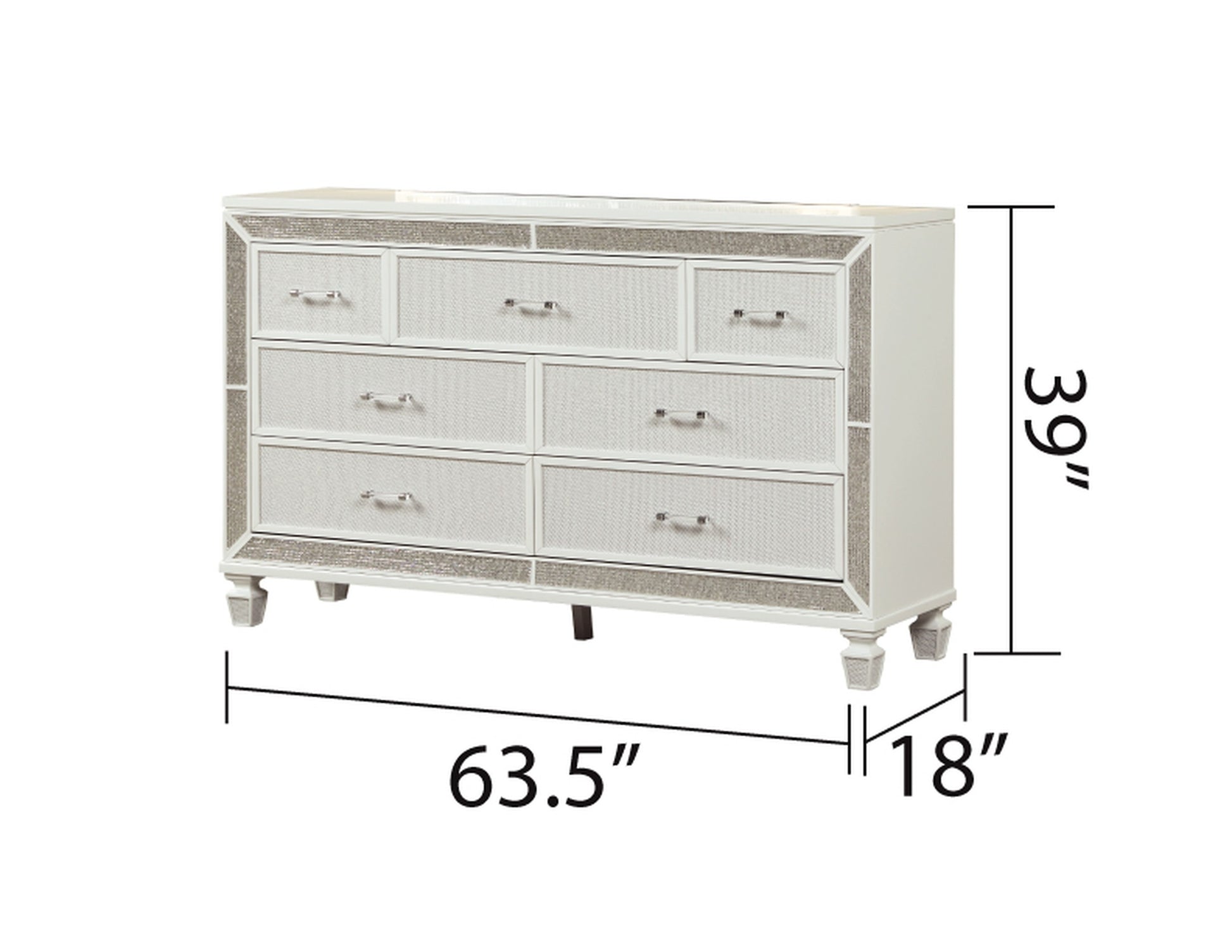 Crystal Modern Style 7 Drawer Dresser Made With Wood Finished In White White Drawer 5 Drawers & Above Bedroom Contemporary,Modern White Solid Wood Mdf Wood