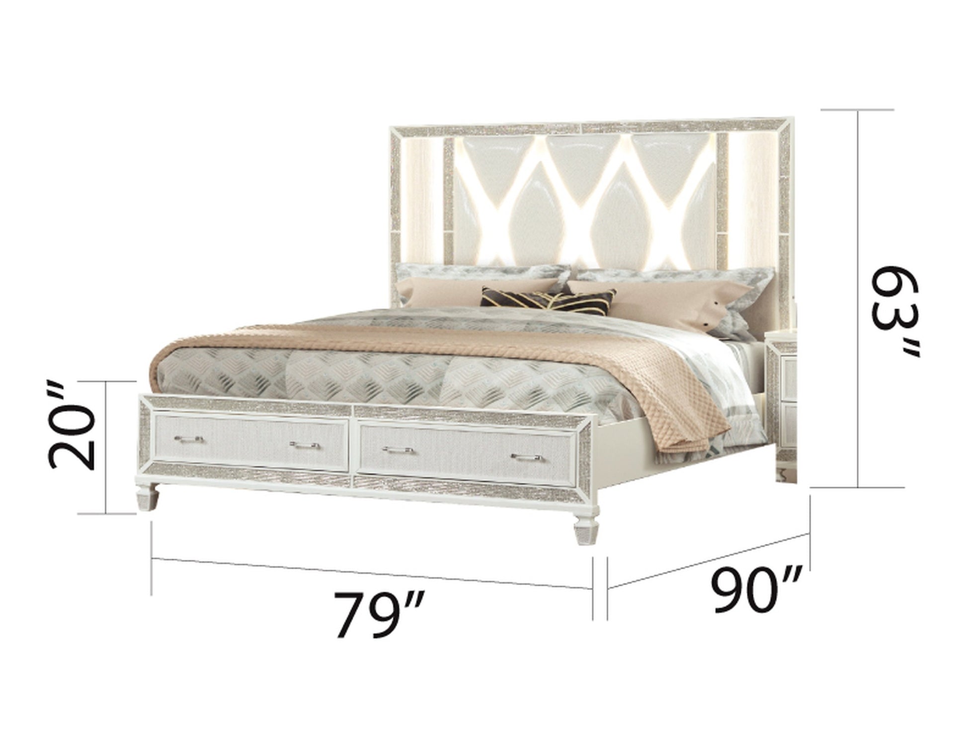 Crystal King 4 Pc Storage Wood Bedroom Set Finished In White Box Spring Not Required King White Wood 4 Piece Set Bedroom Bed Included,Dresser Included,Mirror Included,Nightstand Included Contemporary,Modern Wood