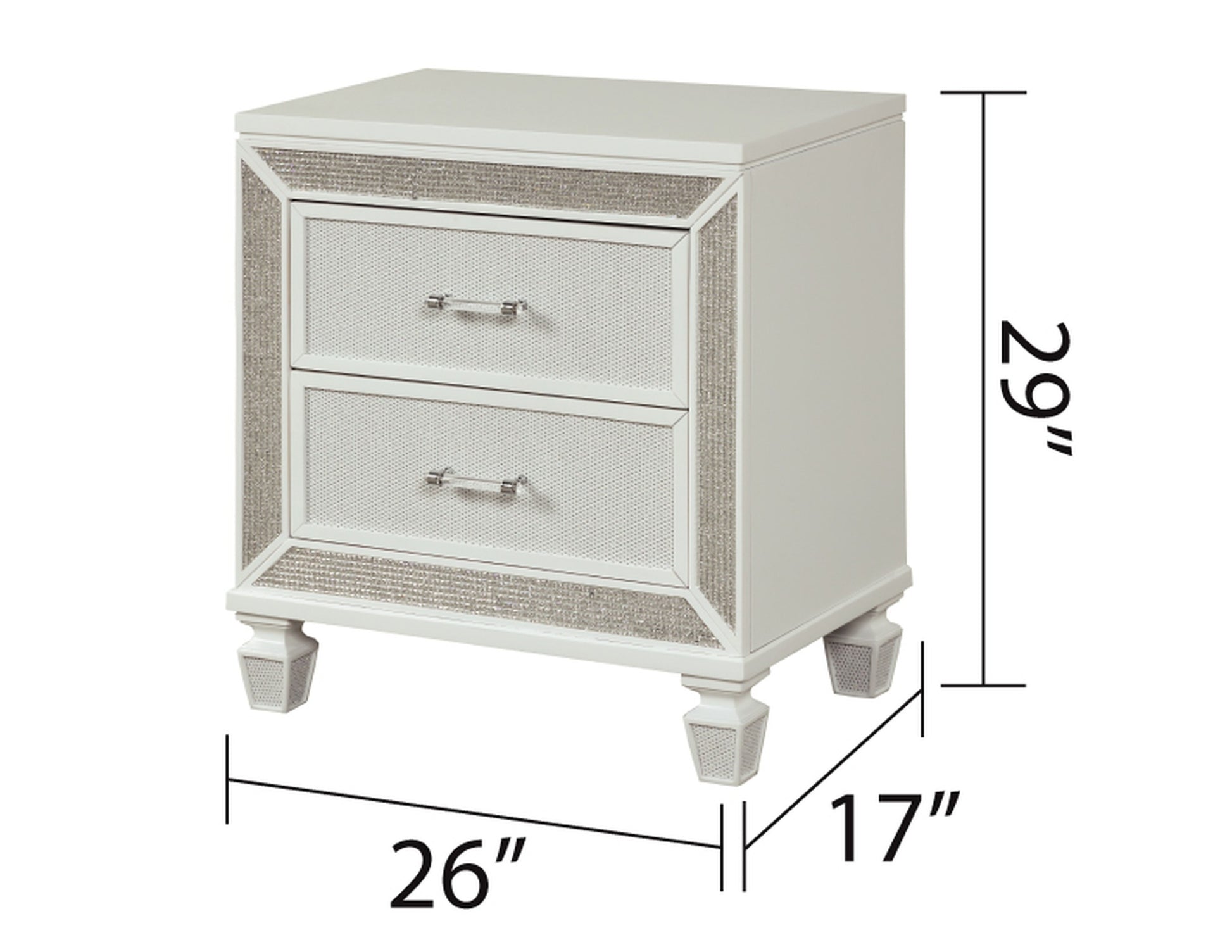 Crystal Modern Style 2 Drawer Nightstand Made With Wood Finished In White White White 2 Drawers Bedside Cabinet Bedroom Contemporary,Modern Drawers White Solid Wood Mdf Wood