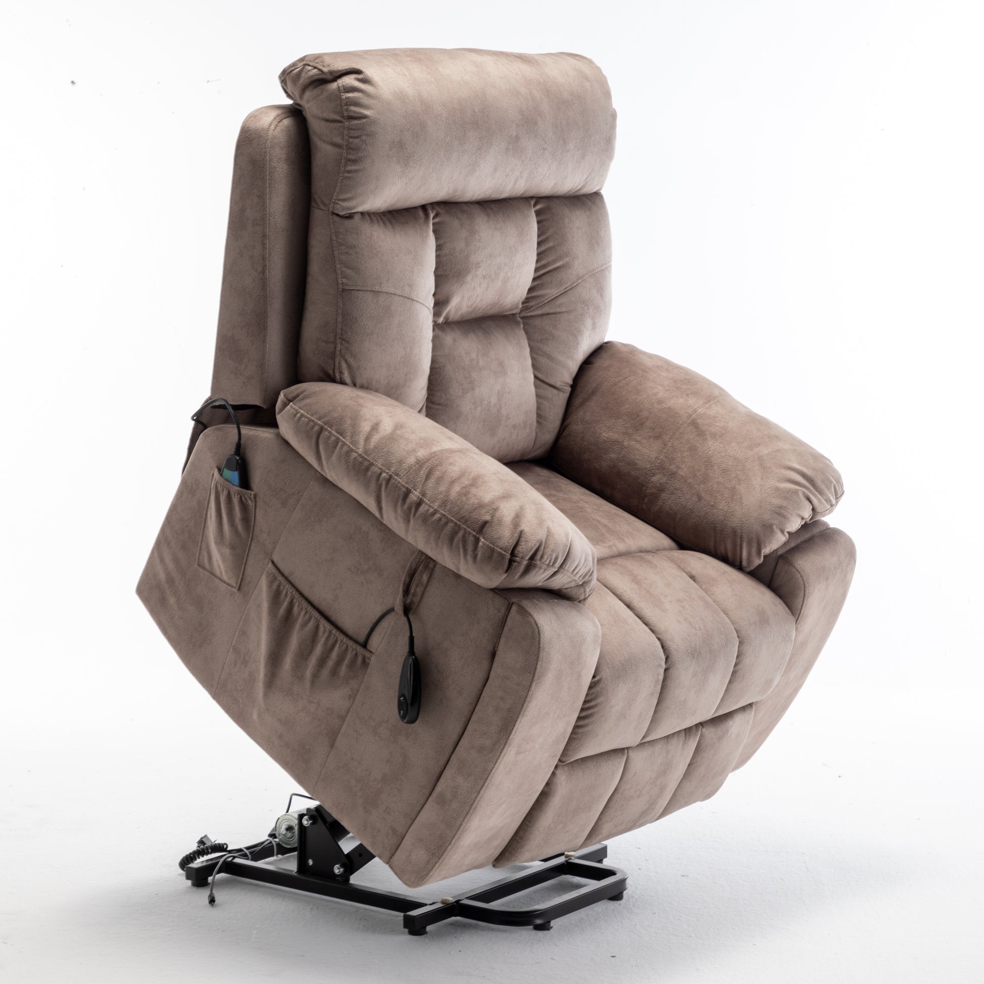 Lounge Chair Lift Chair Relax Sofa Chair Living Room Furniture Living Room Power Elderly Electric Lounge Chair Oversize, Hidden Cup Holder Antique Brown Cotton Velvet