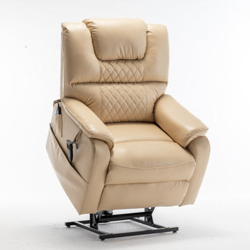 Lounge Chair Lift Chair Relax Sofa Chair Sitting Room Furniture Sitting Room Power Supply Elderly Electric Lounge Chair 180 Degree Lying Flat Beige Yellow Cotton Pu