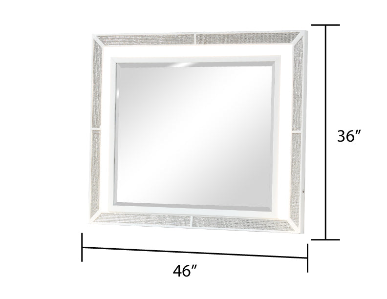 Crystal Queen 5 Pc Storage Wood Bedroom Set Finished In White Box Spring Not Required Queen White Wood 5 Piece Set Bedroom Bed Included,Chest Included,Dresser Included,Mirror Included,Nightstand Included Contemporary,Modern Built In Lighting Wood