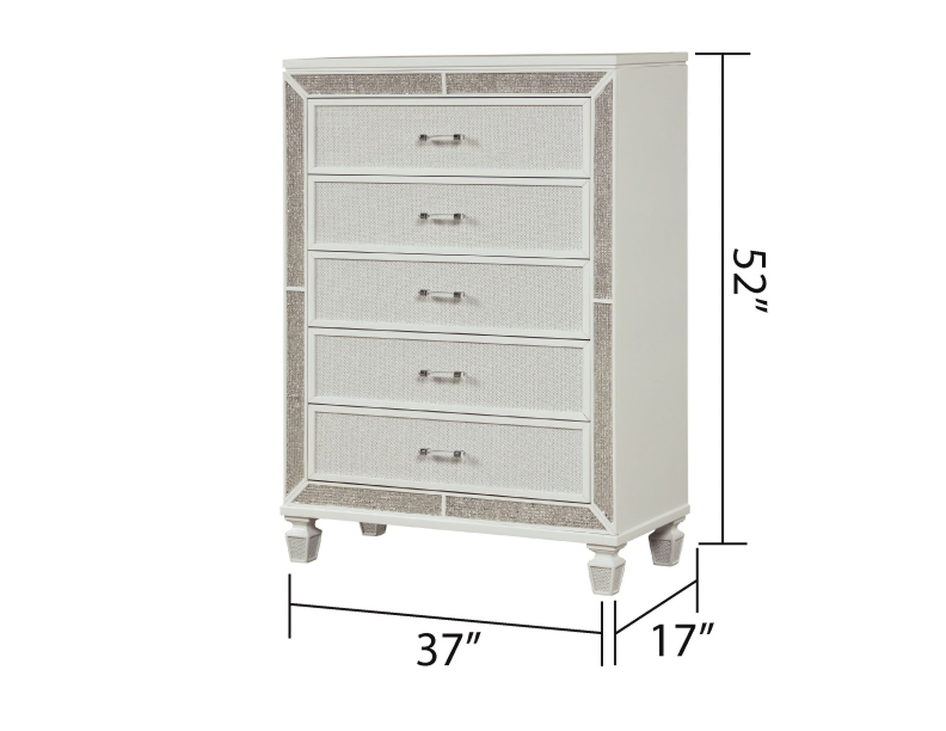 Crystal Chest Made With Wood And Finished In White White Drawer 5 Drawers & Above Ball Bearing Glides Bedroom Contemporary,Modern White Solid Wood Mdf Wood