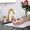 Widespread Bathroom Sink Faucets Two Handle 3 Hole Vanity Bath Faucet With Drain Assembly Brushed Golden Brushed Gold Stainless Steel