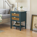 2 Drawer Side Table,Naturel Rattan,End Table,Suitable For Bedroom, Living Room, Study Green Mdf