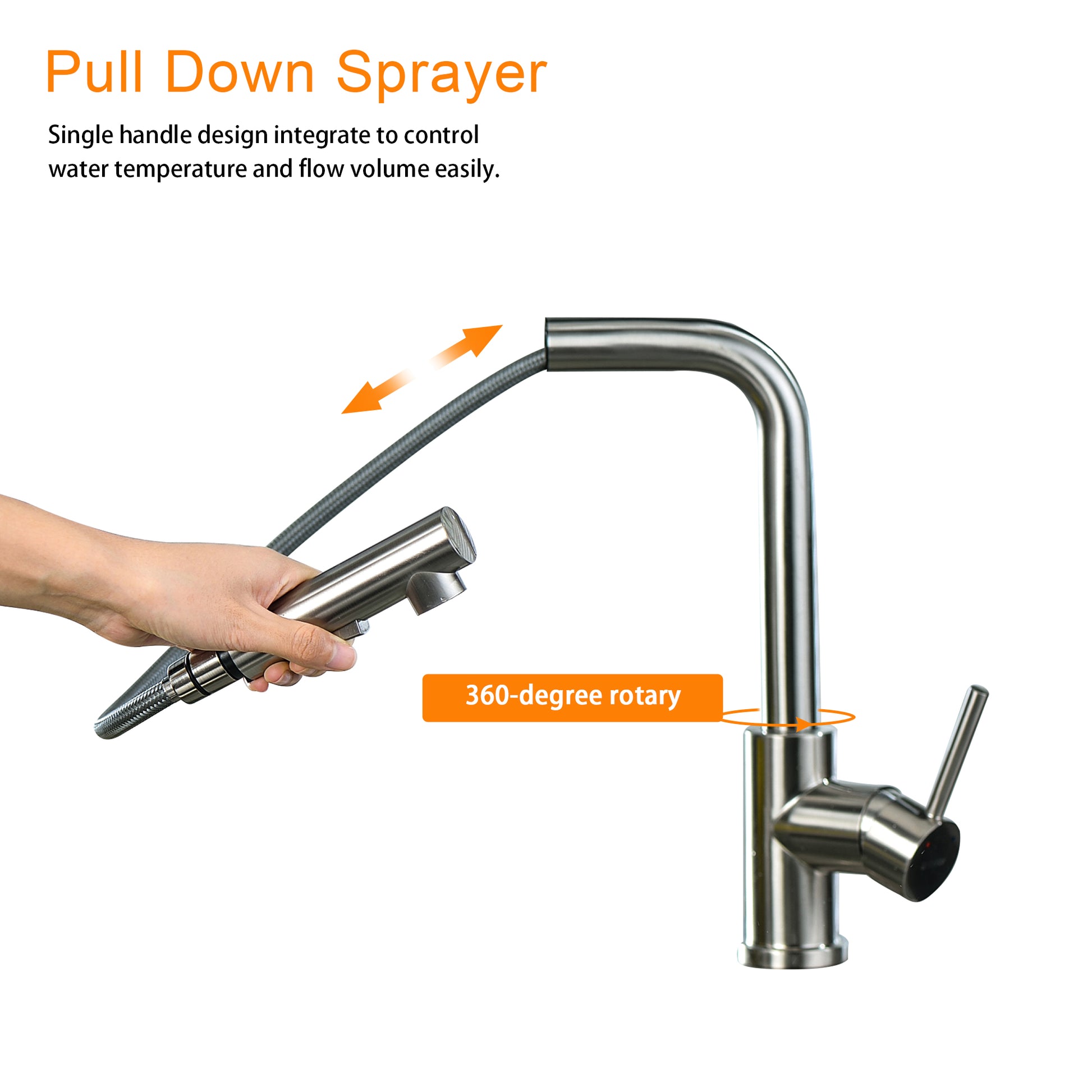 Brushed Nickel Kitchen Faucets With Pull Down Sprayer, Single Handle Kitchen Sink Faucet With Pull Out Sprayer Brushed Nickel Stainless Steel