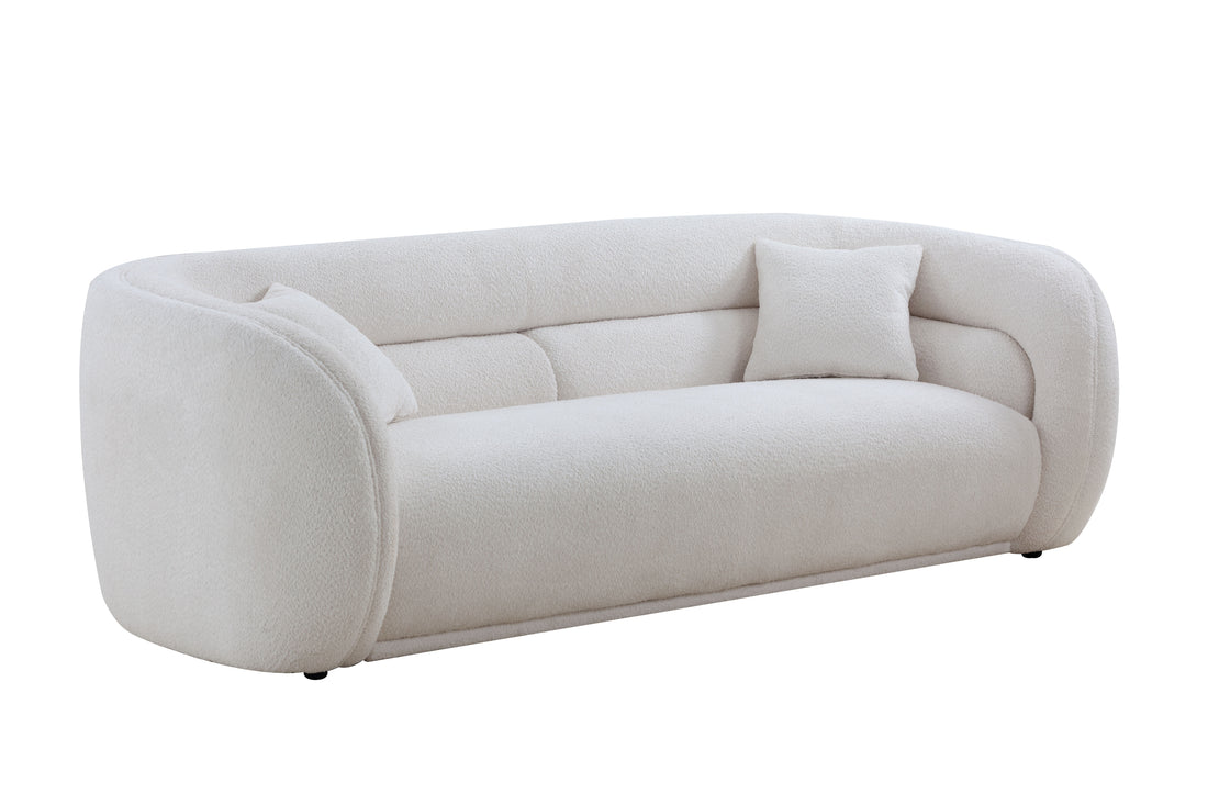 Mid Century Modern Curved Living Room Sofa, 3 Seat Boucle Fabric Couch For Bedroom, Office, Apartment, White White Fabric