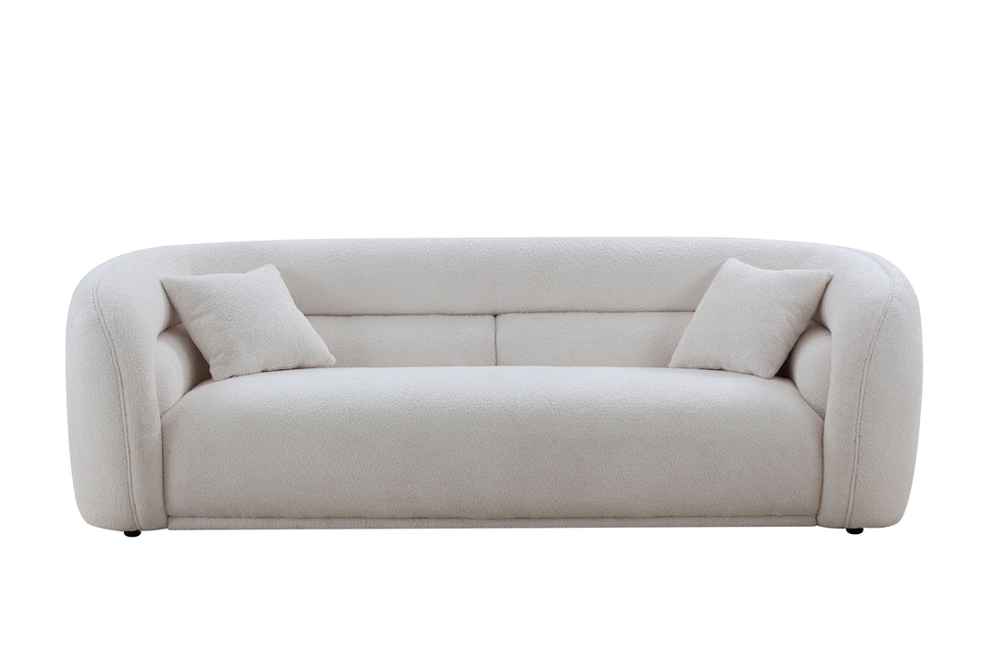 Mid Century Modern Curved Living Room Sofa, 3 Seat Boucle Fabric Couch For Bedroom, Office, Apartment, White White Fabric
