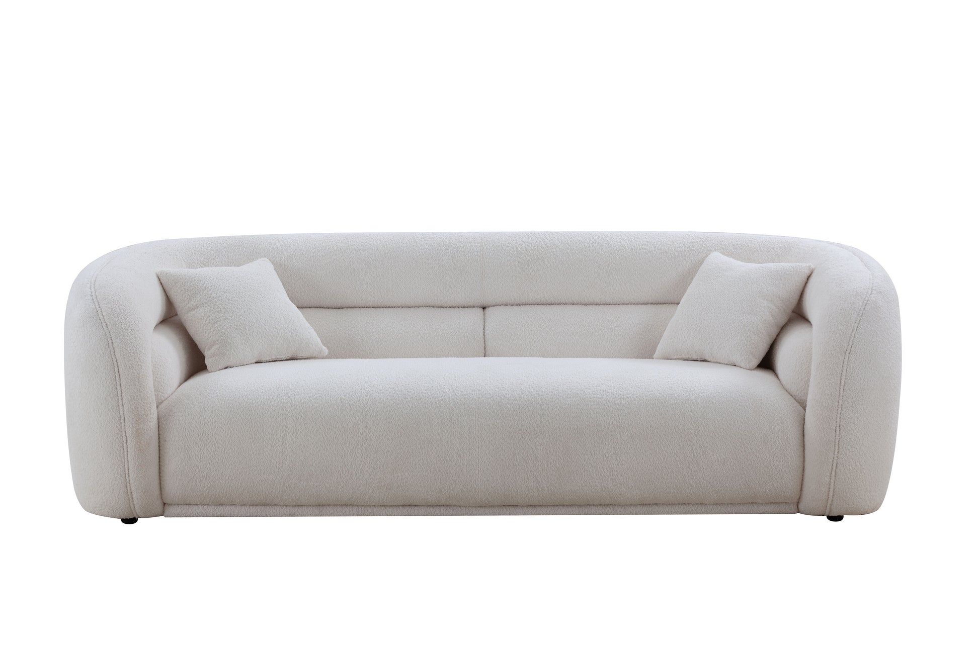 Mid Century Modern Curved Living Room Sofa, 3 Seat Boucle Fabric Couch For Bedroom, Office, Apartment, White White Fabric