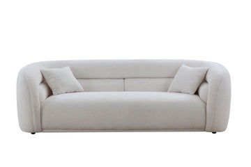 Mid Century Modern Curved Living Room Sofa, 3 Seat Boucle Fabric Couch For Bedroom, Office, Apartment, White White Fabric