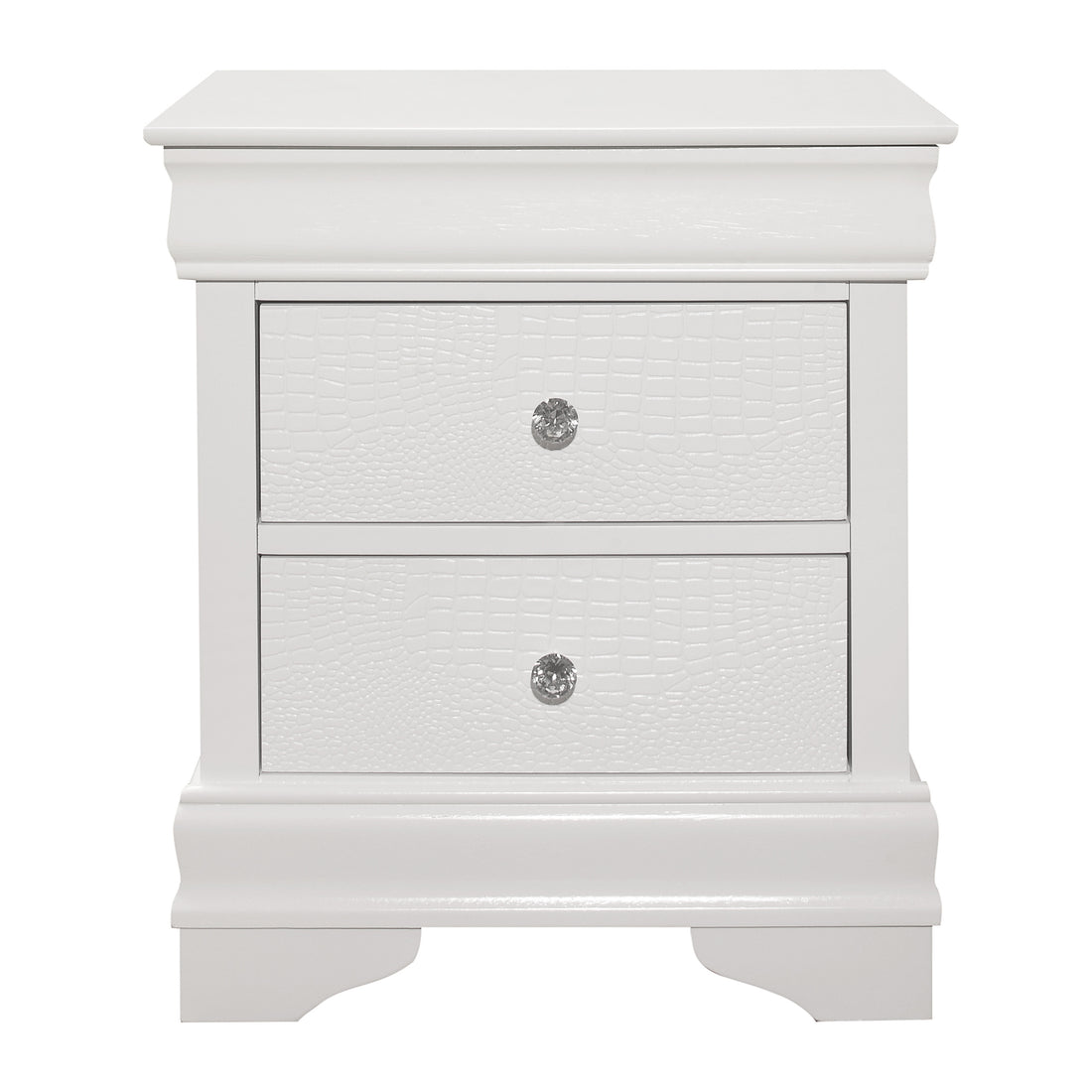 Traditional Design Bedroom Furniture 1Pc Nightstand Of 3X Drawers Faux Alligator Embossed Fronts White Finish Wooden Furniture White 3 Drawers Bedroom Traditional Wood