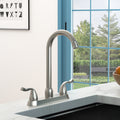 Kitchen Sink Faucet With 2 Handles, 3 Hole Installation, Brushed Nickel Brushed Nickel Stainless Steel