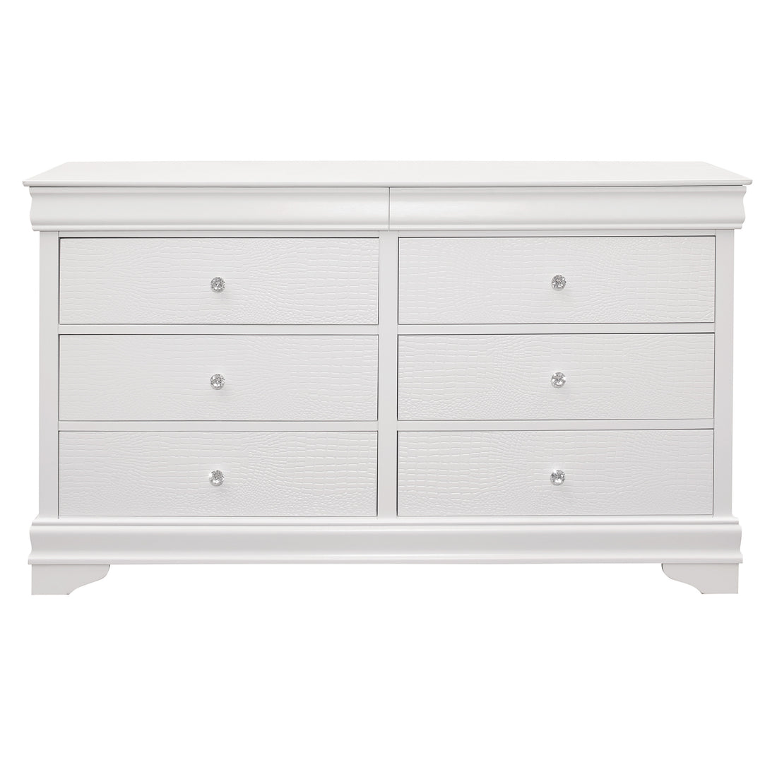 Traditional Design Bedroom Furniture 1Pc Dresser Of 6X Drawers Faux Alligator Embossed Fronts White Finish Wooden Furniture White 5 Drawers & Above Bedroom Traditional White Wood