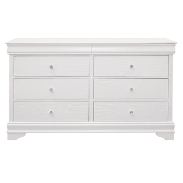 Traditional Design Bedroom Furniture 1Pc Dresser Of 6X Drawers Faux Alligator Embossed Fronts White Finish Wooden Furniture White 5 Drawers & Above Bedroom Traditional White Wood