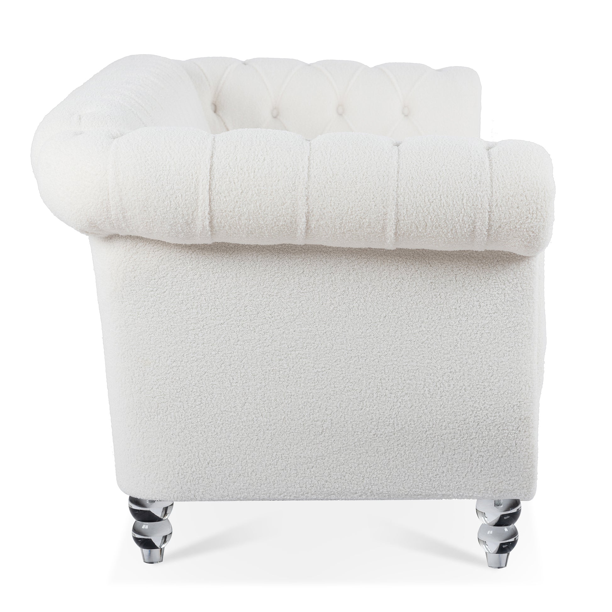 84.65" Rolled Arm Chesterfield 3 Seater Sofa White Polyester 3 Seat