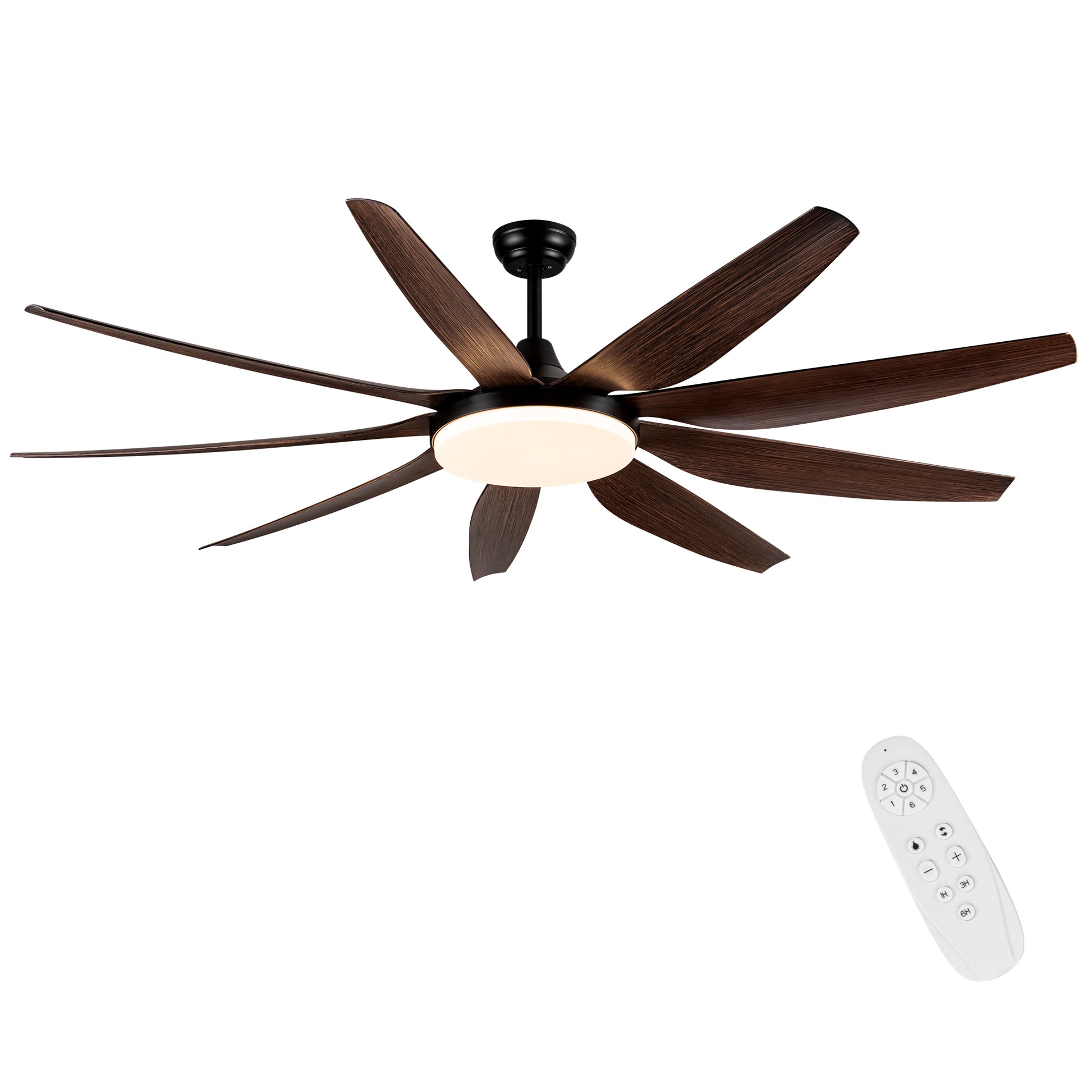 71" Integrated Led Lighting Ceiling Fan With 9 Solid Wood Blade Antique Brown Metal & Wood