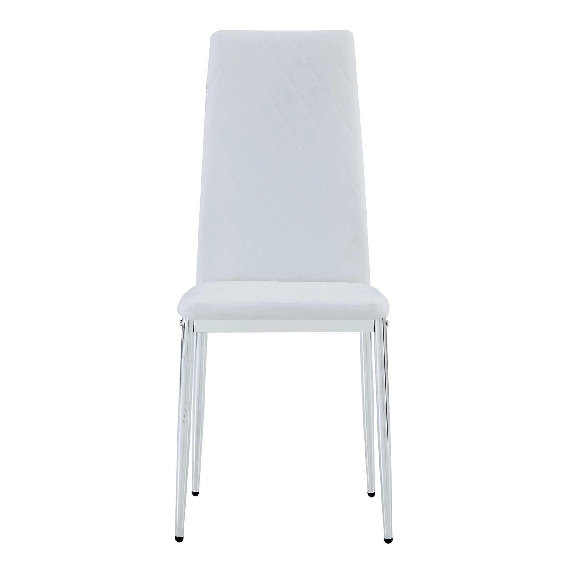 Grid Armless High Backrest Dining Chair, 8 Piece Set Of Silver Metal Legs White Chair, Office Chair. Suitable For Restaurants, Living Rooms, Kitchens, And Offices. 0924 White Pu