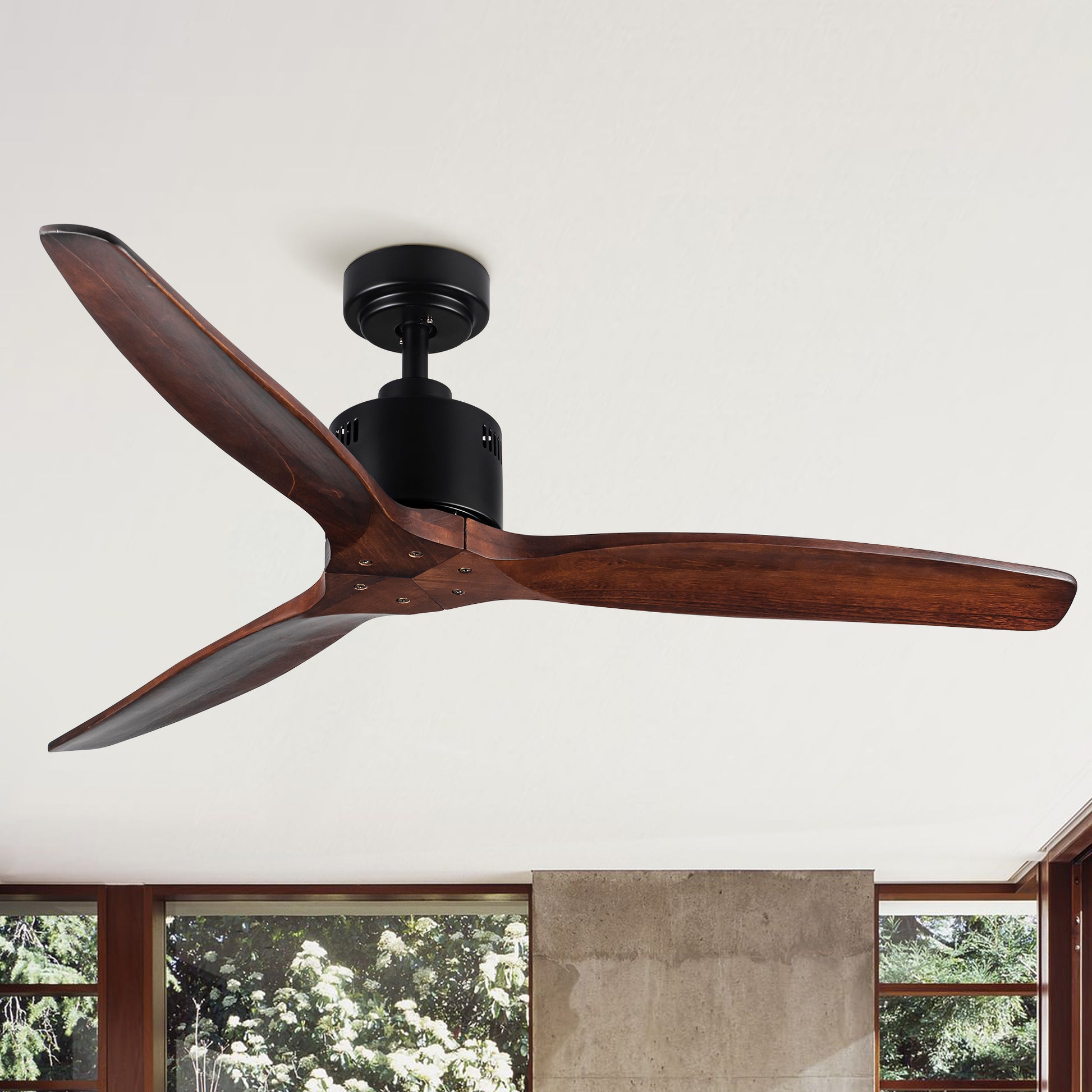 52 Antique Brown Ceiling Fan Without Light With Remote Control Antique Brown Metal & Wood