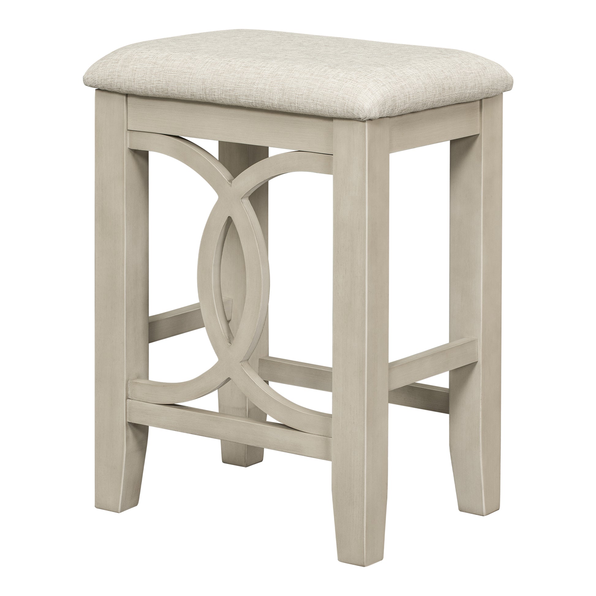 Farmhouse 3 Piece Counter Height Dining Table Set With Usb Port And Upholstered Stools,Cream Wood Wood Cream Seats 2 Wood Dining Room Solid Wood Farmhouse Rubberwood Trestle Rectangular Foam Solid Wood