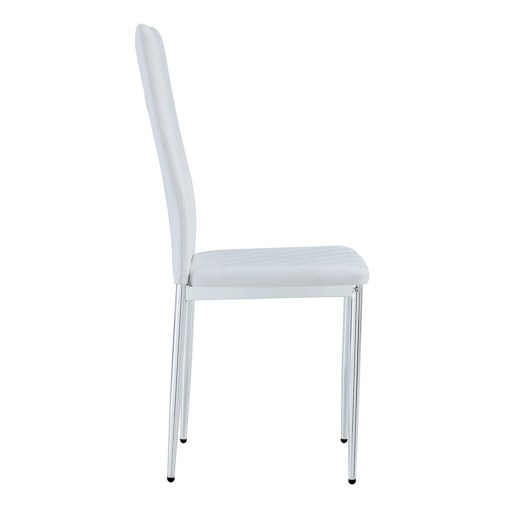 Grid Armless High Backrest Dining Chair, 8 Piece Set Of Silver Metal Legs White Chair, Office Chair. Suitable For Restaurants, Living Rooms, Kitchens, And Offices. 0924 White Pu