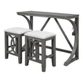Farmhouse 3 Piece Counter Height Dining Table Set With Usb Port And Upholstered Stools,Gray Gray Wood Dining Room Solid Wood Rubberwood Rectangular Wood Wood Gray Seats 2 Farmhouse Trestle Foam Solid Wood