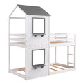 Twin Over Twin Bunk Bed Wood Bed With Roof, Window, Guardrail, Ladder White Old Sku :Lp000056Aak White Solid Wood